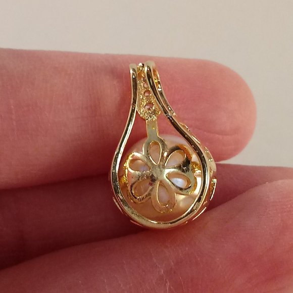 Gold 925 Silver Genuine White South Sea Pearl Diamond Zircon Necklace Pendant - Picture 4 of 4